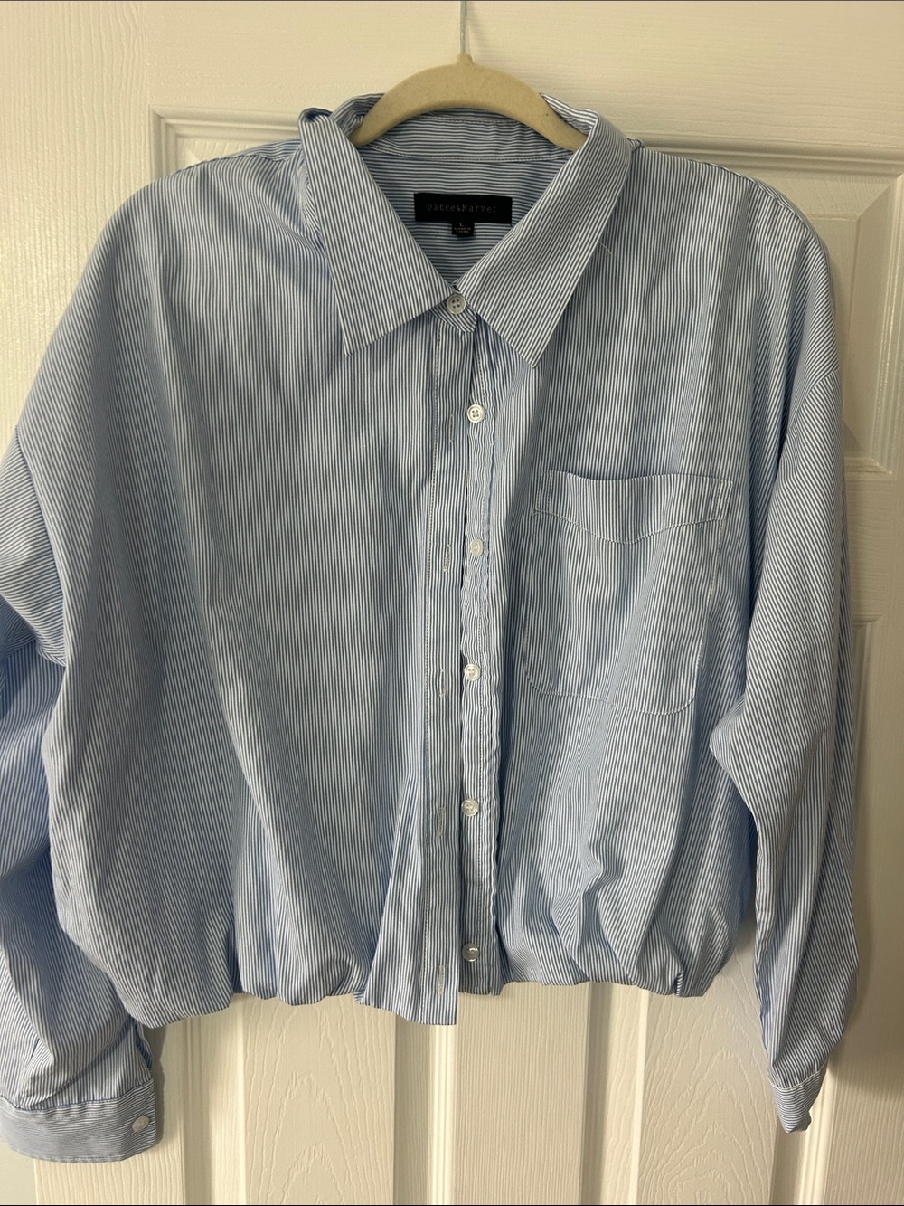 Dance & Marvel Light Blue Pinstripe Button-Front Blouse